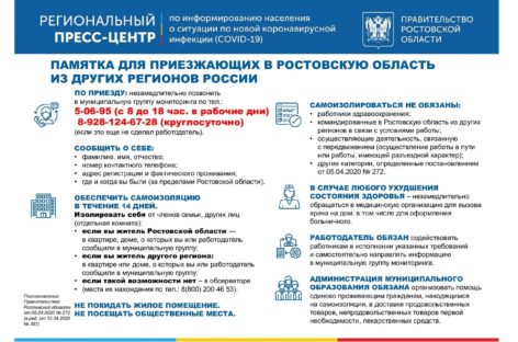 Памятка для приезжающих в Ростовскую область из других регионов России