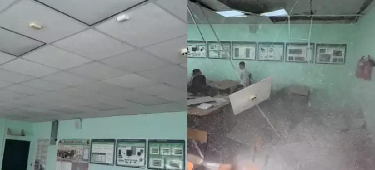 В сальской школе № 4 во время урока обрушилась часть подвесного потолка