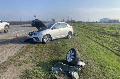 В Сальском районе иномарка врезалась в мачту освещения